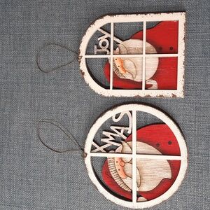 Christmas Ornament Santa Xmas Laser Cut Wood Hand Painted Wire Hanger 2 pieces